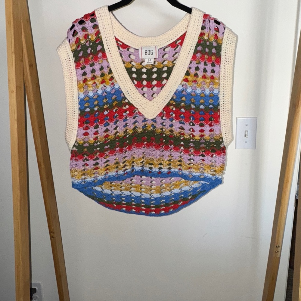 BDG Multicolor Crochet Knit Vest